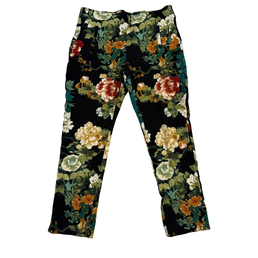 Chico's Brigitte So Slimming Pants Women 0.5 Black Floral Excellent Ankle Crop